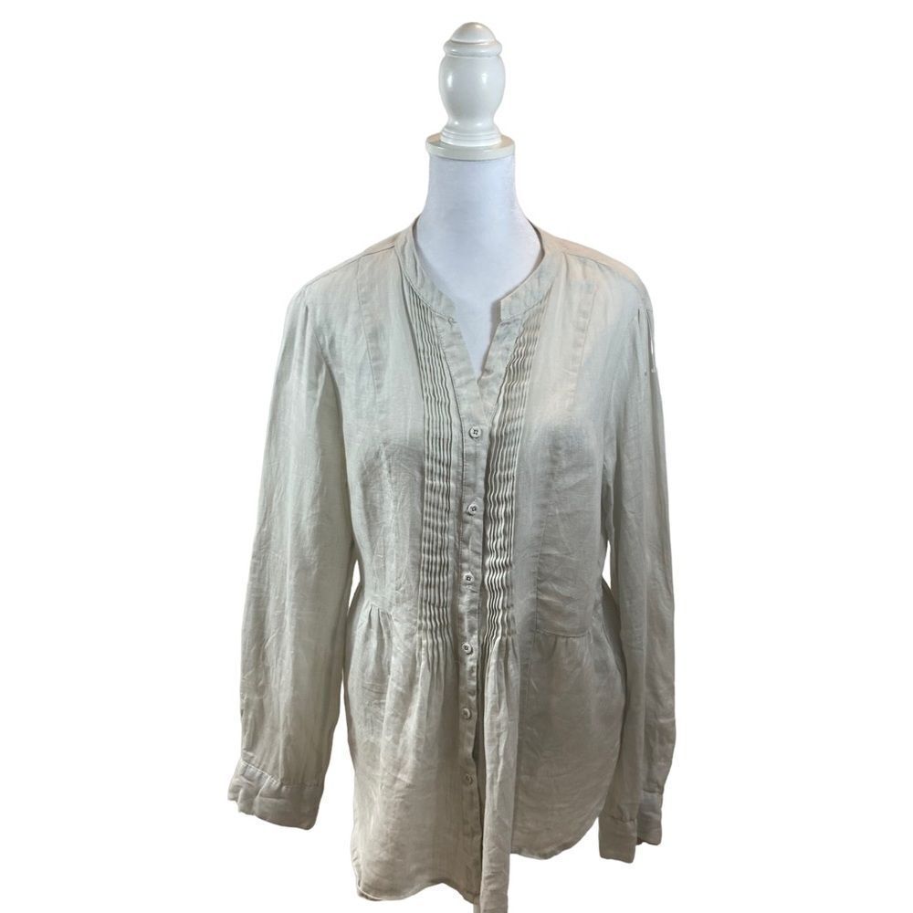 Malvin Brand Linen Tunic‎ Blouse Oatmeal Grey Size 8 Long Sleeves